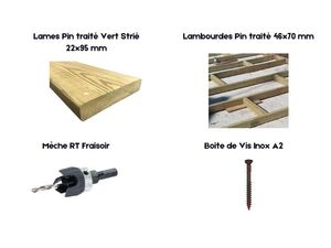 Détails kit terrasse  Pin traité vert Lisse